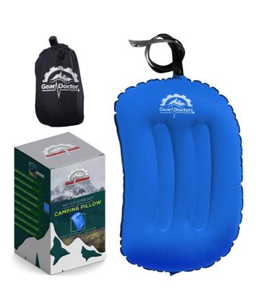 Gear Doctors Anti-Slip Ultralight Inflatable Camping Pillow -Ergonomic Design for Maximum Neck and Back Support - Compact and Comfortable Perfect for Camping Hiking (Blue Camping Pillow)