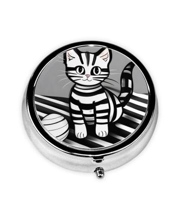 Play Ball Kittyround Pill Box 3 Compartment Round Pill Box Organizer # Portable Travel Pill Box for Traveling. Black