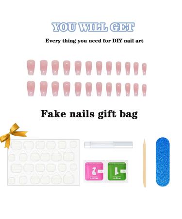 24Pcs Pink Ombre Acrylic Press On Nails - Medium Square Fake Nails with Glitter Designs for Women & Girls - Buy Online on GoSupps.com