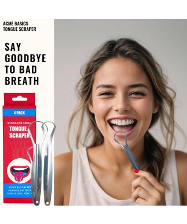 Buy Tongue Scrapers 4 Pack - Stainless Steel Reusable Tongue Cleaners for Bad Breath & Oral Care | Adults & Kids - Buy Online on GoSupps.com