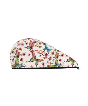 Watercolor Floral with Butterflies Microfiber Hair Towel Soft Super Absorbent Hair Towel Wrap for Women Coral Velvet Quick Dry Hair Cap for Long Short Curly and Thick Hair