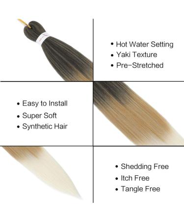 Ombre Braiding Hair Pre Stretched 26 Inch Brown Blonde Yaki Straight Braiding Hair 8 Packs - Synthetic Extensions for Crochet, Twist - Hot Water Setting - 1B/27/613 - 26 Inch-8Pcs - Buy Online on GoSupps.com