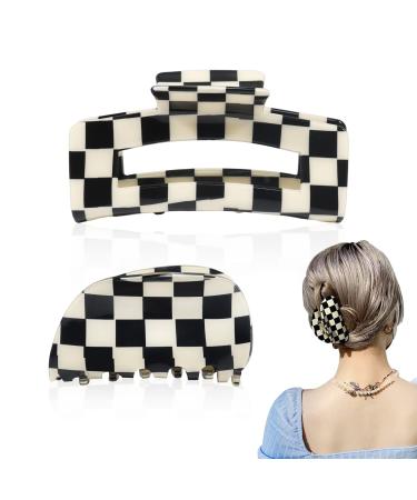 Checkered Hair Claw Clips, Vintage Classic Black White Lattice Print Barrettes, Strong Hold Clamp Hair Clips, Tortoise Y2K Aesthetic Hair Accessories for Women Girls Thick Thin Hair(2Pack) 2 Count (Pack of 1)