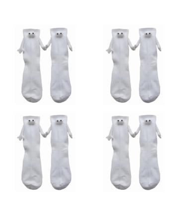 LELEBEAR Magnetic Hand Holding Socks Funny Magnetic Suction 3D Doll Couple Sock Holding Hand Sock for Couple Cotton 4 Pairs * White