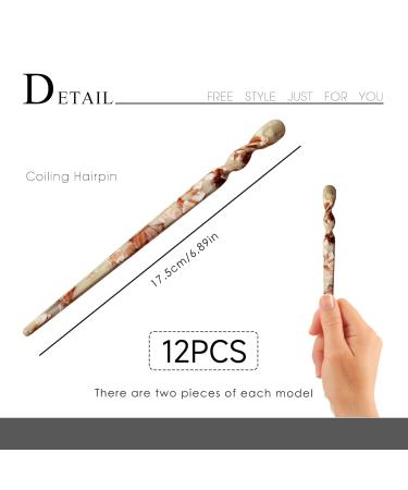 12 Pcs Acetate Hair Sticks Chinese Hair Pins Chopsticks Vintage Leopard Print Tortoise Shell Hairpins with Storage Bag - Buy Online on GoSupps.com