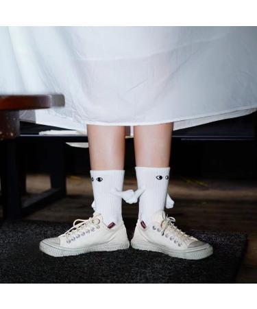 VANYCIG Couple Holding Hands Socks - 4 Pair White Mid-tube Socks with Magnetic Three-dimensional Doll - Buy Online on GoSupps.com