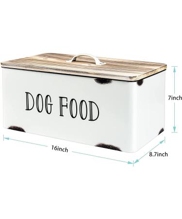 JIAYUAN Farmhouse Dog Food Storage Container | White Tin Pet Food Canister Bin with Wood Lid for Dogs - Rustic Design - Buy Online on GoSupps.com
