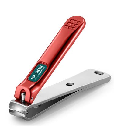 MR.GREEN Nail Clippers Curved Blades Fingernail Cutter Nippers Manicure Scissors Stainless Steel Pedicure Tools with Nail Flies (Medium-Red)