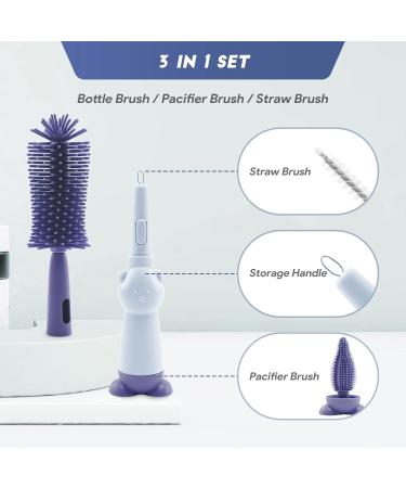 Clundoo Baby Bottle Brush Set | 3-in-1 BPA-Free Bottle & Nipple Cleaner | Soft Brushes for Baby Bottles Blue - Buy Online on GoSupps.com