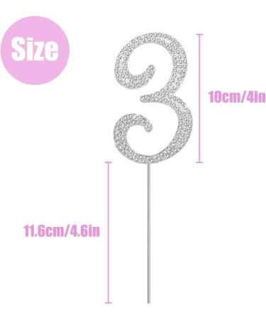 KINBOM Number Cake Topper 4inch Birthday Cake Toppers Numbers Metallic Glitter Rhinestones Cake Topper for Party Anniversary Celebration Birthday Wedding Bling Cake Decorations (Silver 3) - Buy Online on GoSupps.com