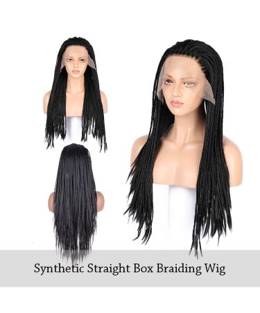 Long 28 Braided Wig with Free Part and Swiss Lace Front for Black Women - Lightweight Synthetic Twist Braids - 28 Inch Black Color - Buy Online on GoSupps.com