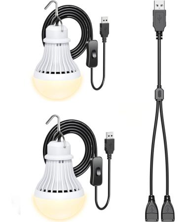 Anmcha USB Bulb Camping Light Lantern 8ft Extra Length Cord Tent Light WarmWhite Outdoor Emergency Light 2 Pack