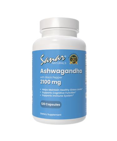 Sanar Naturals Ashwagandha 2,100 mg - Stress & Mood Support Supplement - Promotes Focus and Sustained Energy, Ashwaghanda Powder and Root Extract Blend with Black Pepper - Non-GMO, 120 Capsules