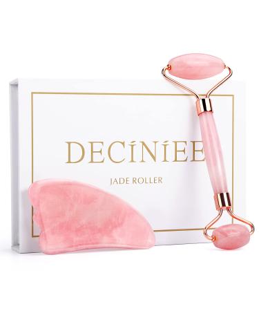 Deciniee Jade Roller and Gua Sha Set - Anti Aging Rose Quartz Face Roller Massager & Guasha Tool for Face, Eye, Neck - Natural Beauty Skin Care Tools Body Muscle Relaxing Relieve Wrinkles Pink