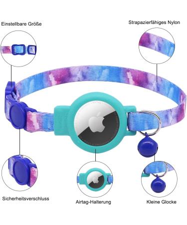 Mouyou Airtag Cat Neck Band | Adjustable Blue Gradient Collar with Bell & Safety Clasp | Soft Nylon with Silicone Holder | International Shipping - Buy Online on GoSupps.com