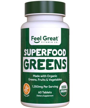 Superfood Greens by Feel Great Vitamin Co. | Organic Greens  Fruits and Veggies Supplement | Fruit and Veggie Supplement with Kale  Spinach Extract  Green Onion  and More  60 Tablets Original