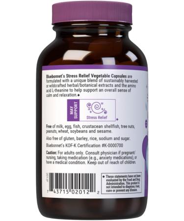 Bluebonnet Nutrition Stress Relief - Vegan Non-GMO Gluten-Free Formula - 30 Vegetable Capsules for Calming & Relaxation - Buy Online on GoSupps.com