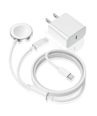 Apple Watch Charger,Upgraded 2-in-1 USB C Fast iPhone Watch Charger Apple MFi Certified 6FT Magnetic Charging Cable with 15W Wall Charger Block for Apple Watch Series SE/8/7/6/5/4/3/2/1 & iPhone 14 6FT+Charger