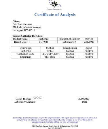 Grid-Iron Nutrition Berberine HCL 500mg - 90 Capsules with Chromium Cinnamon - (Pack of 1) | Premium Blood Sugar Support - Buy Online on GoSupps.com