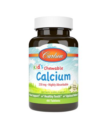 Carlson Labs Kid's Chewable Calcium Natural Vanilla Flavor 250 mg 60 Tablets