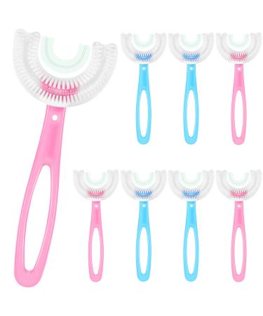 Nuenen 8 Pieces Kids U Shaped Toothbrush Manual Training Tooth Brush with Soft Silicone Brush Head Whitening Massage Toothbrush Whole Mouth Toothbrush 360 Oral Teeth Cleaning (Long Handle) Long Handle Blue  Pink