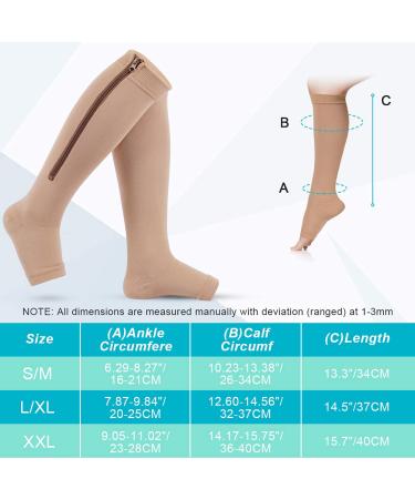 Shop Compression Stockings for Men & Women | Toe-Free Calf Zip Compression | Medical Grade Support (L/XL Skin) - Buy Online on GoSupps.com