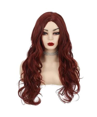 Siudus Dark Red Curly Long Wig - Burgundy Wavy Middle Part Synthetic Heat-Resistant Hair for Cosplay & Halloween - Buy Online on GoSupps.com