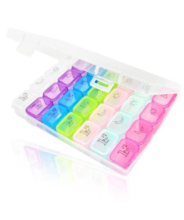 Large Pill Organiser Pill Box Tablet Organiser Pill Boxes 7 Day 4 Times a Day Medication Organizer with 28 Compartments Dosette Box for Medication Supplements Vitamins and Cod Liver Oil 17.5 X 11 X 2.7 Cm