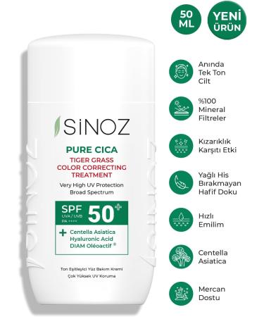 Sinoz Pure Cica Color Correcting Treatment Fluid Sunscreen SPF50+ / PA++++ - Buy Online on GoSupps.com