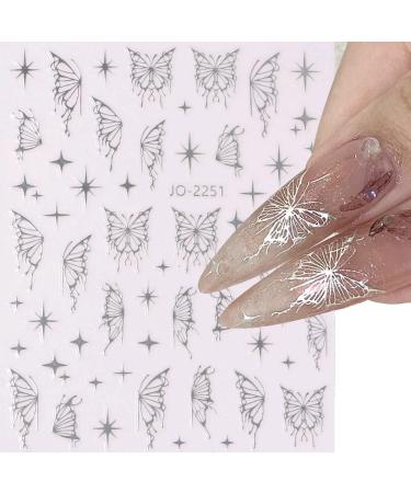 Eseres 3D Self-Adhesive Butterfly Nail Stickers - Metallic Laser Silver Black - DIY Nail Decals for Women - 6 Sheets - Buy Online on GoSupps.com