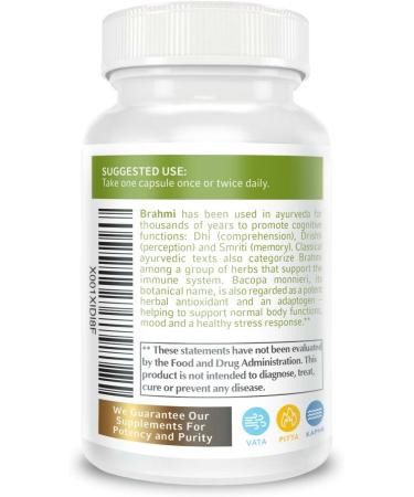 Jiva Botanicals Organic Bacopa Monnieri Capsules - 300mg Extract for Brain Health - Memory, Focus, Energy & Clarity Support - 60 Capsules - Buy Online on GoSupps.com