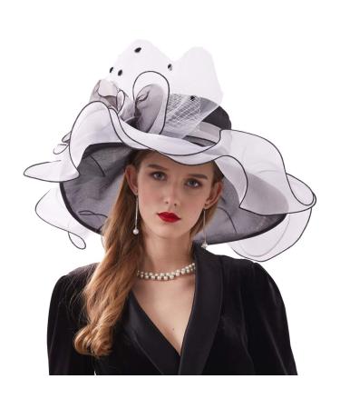 Go Mai Women Kentucky Derby Hat Organza Hats Two Wear Ways,Hat Flower Can Be Used As a Headwear Black White Medium