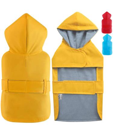 LeerKing Dog Raincoat Hooded Leash Hole 10 Sizes, Waterproof Double Layer Dog rain Coat Jacket with Cotton Lining for Small Medium and Large Dog,Yellow,M Medium Yellow