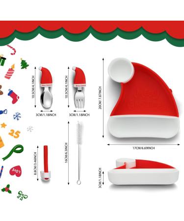 BEWOS Christmas Style Baby Weaning Set - 5PCS Baby Cutlery & Feeding Set with Suction Plate, Stainless Steel Fork & Spoon - Perfect Gift for Babies - Buy Online on GoSupps.com