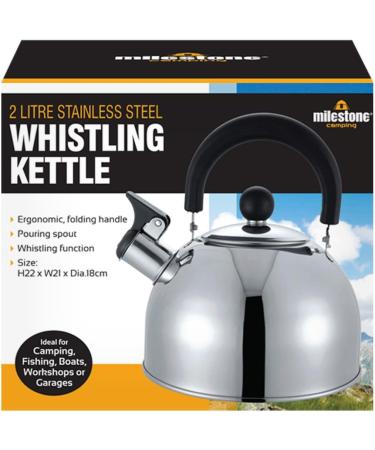 Milestone Camping Men's Stainless Steel Whistling Kettle - Lightweight 2L Silver Ergonomic Design - Buy Online on GoSupps.com