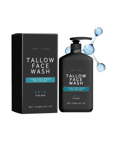 120ml Tallow Face Wash Beef Tallow Skin Care for Men Grass Fed Tallow Facial Cleanser Nourishing&Hydrating Mens Face Wash for Day & Night Oil Control & Deep Pore Cleanining