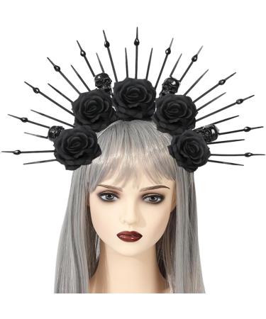 TQUXNGA Spiked Headbands Women Bride Flower Crown For Halloween Party Supply Floral Garlands Crown Hair Skull Floral Headbands Black - Buy Online on GoSupps.com