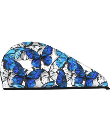 Blue & White Butterflies Microfiber Hair Towel - Soft Super Absorbent & Quick Dry Wrap for Women | Ideal for Long Curly & Thick Hair - Buy Online on GoSupps.com