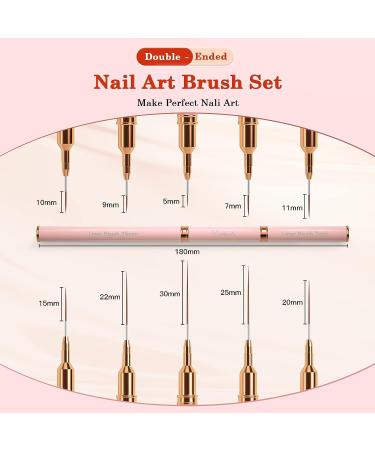 Nail Art Brushes Set - 5PCS Double-Ended Liner Striping Design Brushes for Fine Drawing and Details in Sizes 5/7/9/10/11/15/20/22/25/30 - Light Pink - Buy Online on GoSupps.com