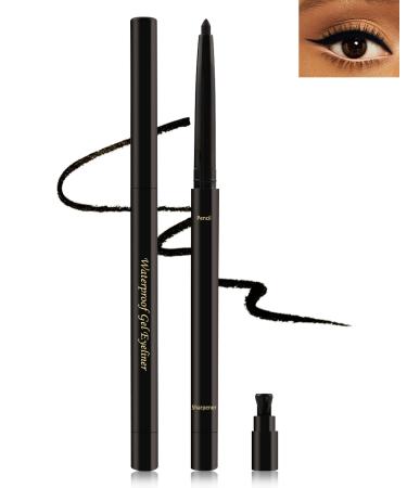 Black Gel Eyeliner for Older Women Waterproof Smudge-Proof Retractable Eyeliner Pencil Long Lasting 24H Matte Smooth Eyeliner Waterline with Sharpener Eye Liner for Mature Women Sensitive Eyes-1Pcs 01# Black(1pcs)