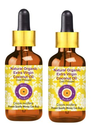 DEve Herbes Pure Naturally extra virgin coconut oil (cocos nucifera) with glass dripper natural therapeutic quality cold -pressed (pack of Two) 100ml x 2 (6.76 oz) 100 ml (2 Pack)
