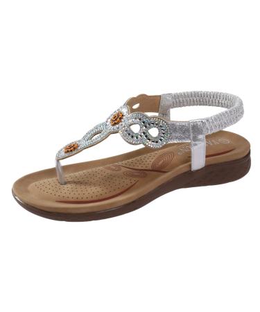 XTZYGLFD Sandals Women Summer Sandals For Women Comfort With Elastic Ankle Barried Least Bohemian Sketry Fashion Crystal Strass Decor Jakobschnicht Wash Tanks Standals Dance Shoes Silver 7.5 UK