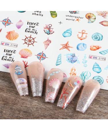 Sea Shell Nail Art Stickers - Summer Party Designs for Women | 12-Sheet Set - Buy Online on GoSupps.com