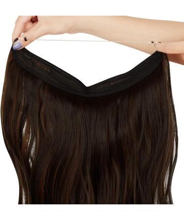 Halo Wavy Curly Hair Extensions 18 Dark Brown Mix Light Auburn - Heat Resistant Synthetic Hairpiece for Women by OMGREAT - Buy Online on GoSupps.com