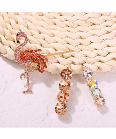 Lurrose 3Pcs Rhinestone Flamingo Bobby Bling Crystal Hair Clips Set - Unique Hair Accessories - Buy Online on GoSupps.com