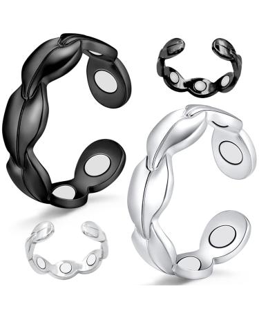 Vicmag 2PCS Copper Rings for Women 7X Ultra Strength Magnetic 99.99% Solid Pure Copper Adjustable with Gift Box (Leaf Black & Silver)