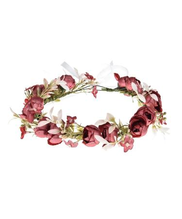 Love Sweety Bridal Rose Flower Crown Wreath Headband - Burgundy Wedding Accessory - Buy Online on GoSupps.com