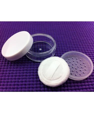 3PCs 20 g portable clear empty foundation make-up puffer puff box case container with flour sieve and powder puff loose powder jar pot white cap