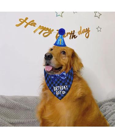 BAYINSHIDM Dog Birthday Party Supplies Bandana Dog Hat Triangle Scarf Cute Dog Bow Tie Collar (Blue) - Buy Online on GoSupps.com