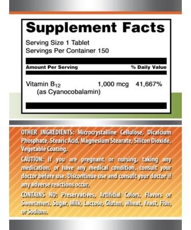 Amazing Formulas Vitamin B12 Supplement | 1000 Mcg per Serving | Tablets | Non-GMO | Gluten-Free | Made in USA (1 Pack 150 Count) 150 Count 1 Count (Pack of 1) - Buy Online on GoSupps.com